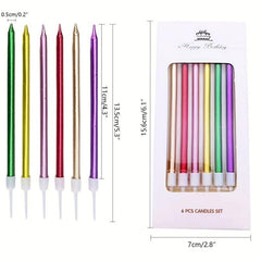 6pcs Long Thin Cake Candles Metallic Birthday Cake Decorations