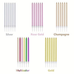 6pcs Long Thin Cake Candles Metallic Birthday Cake Decorations