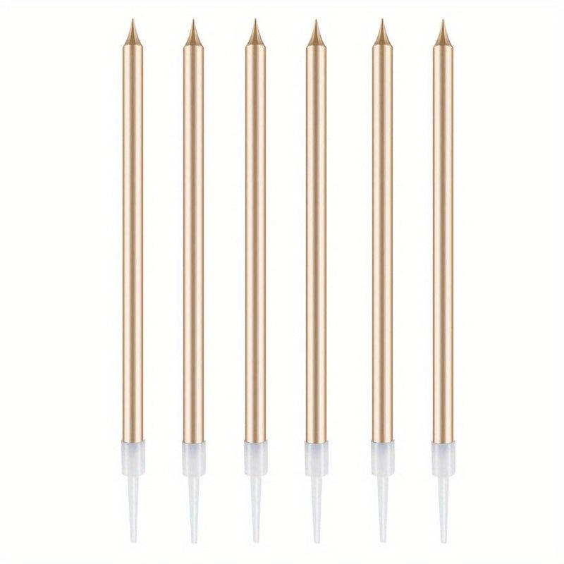 6pcs Long Thin Cake Candles Metallic Birthday Cake Decorations