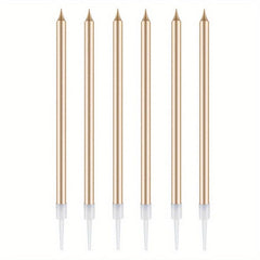 6pcs Long Thin Cake Candles Metallic Birthday Cake Decorations