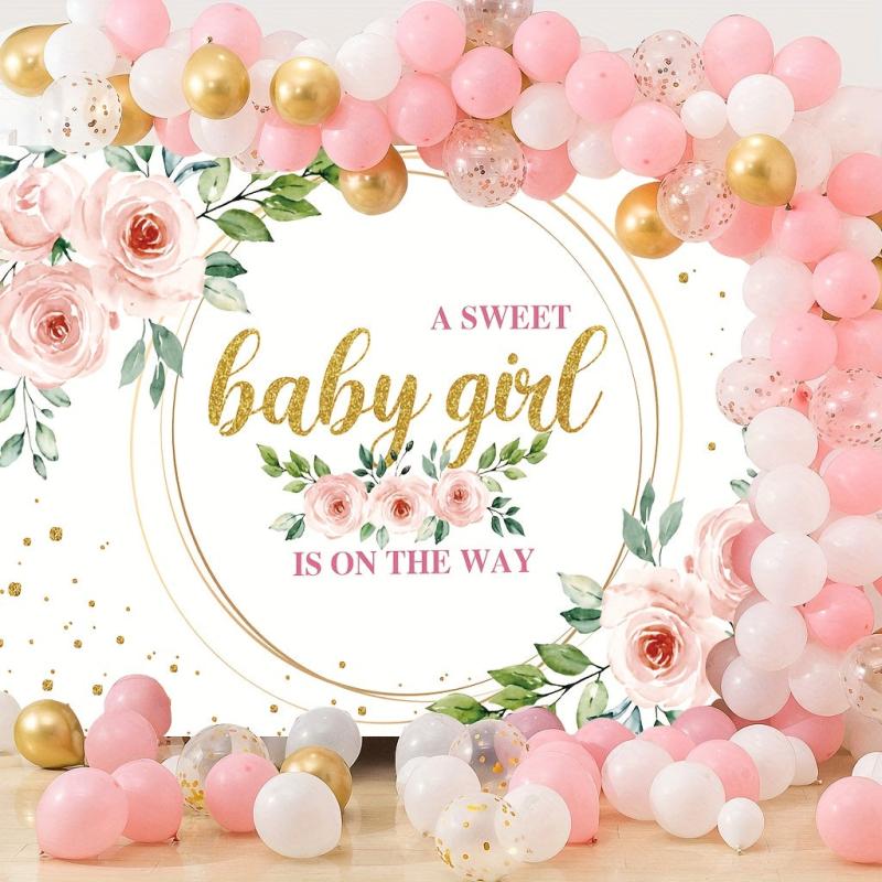 Floral Sweet Baby Girl Backdrop 152x101cm It's A Girl Baby Shower Background