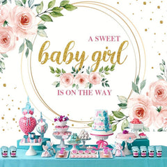 Floral Sweet Baby Girl Backdrop 152x101cm It's A Girl Baby Shower Background