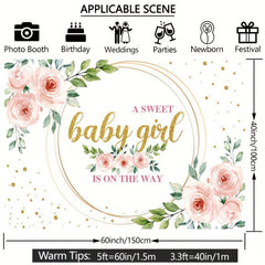 Floral Sweet Baby Girl Backdrop 152x101cm It's A Girl Baby Shower Background