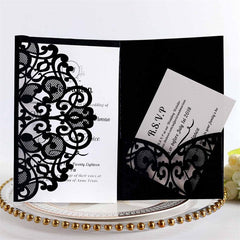 50pcs Green Pearl Paper Wedding Invitations with Inner Cards and Envelope Pocket