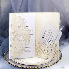 50pcs Green Pearl Paper Wedding Invitations with Inner Cards and Envelope Pocket
