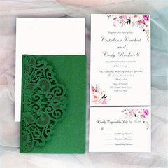 50pcs Green Pearl Paper Wedding Invitations with Inner Cards and Envelope Pocket