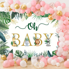 Jungle Animals Baby Shower Backdrop 5x3ft Greenery Leaves Neutral Gender