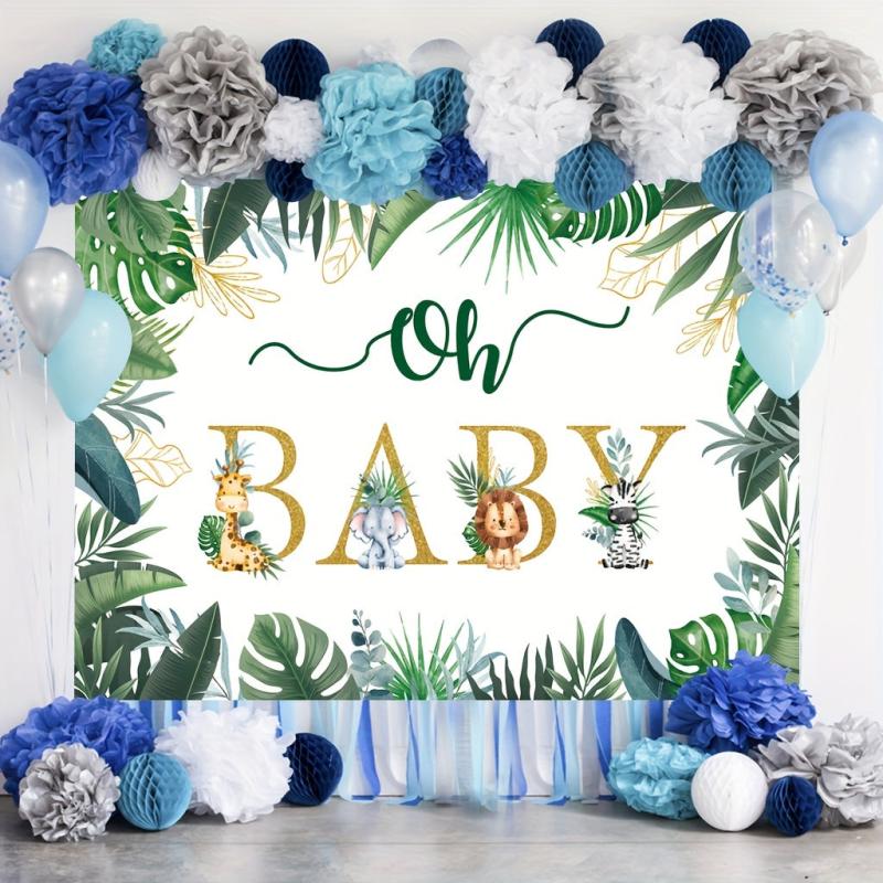 Jungle Animals Baby Shower Backdrop 5x3ft Greenery Leaves Neutral Gender