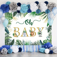 Jungle Animals Baby Shower Backdrop 5x3ft Greenery Leaves Neutral Gender