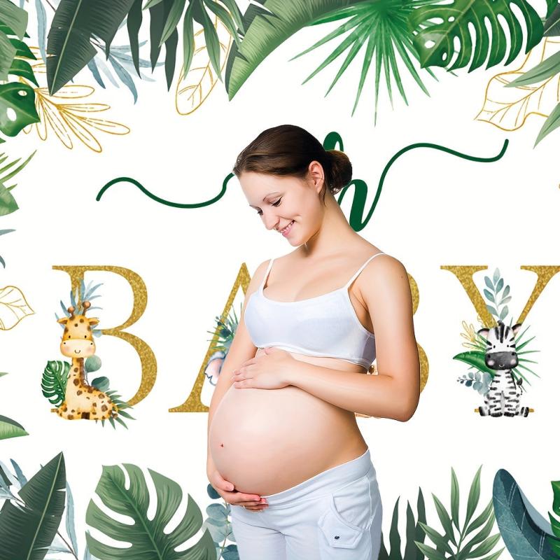 Jungle Animals Baby Shower Backdrop 5x3ft Greenery Leaves Neutral Gender