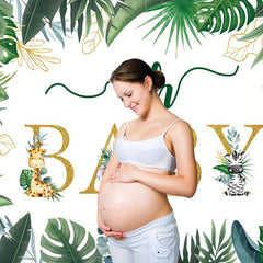 Jungle Animals Baby Shower Backdrop 5x3ft Greenery Leaves Neutral Gender