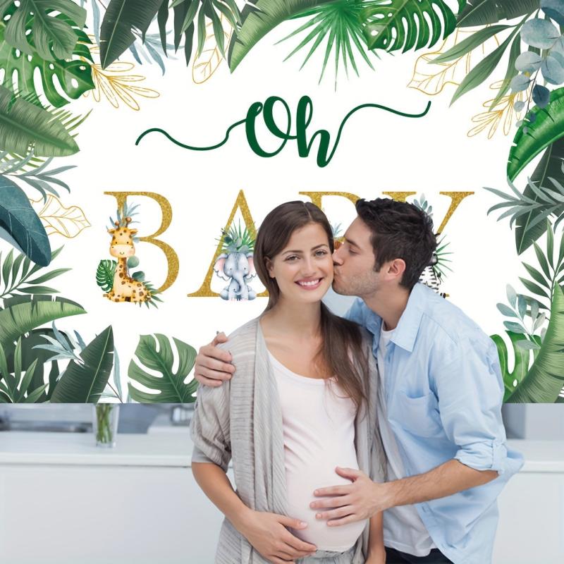 Jungle Animals Baby Shower Backdrop 5x3ft Greenery Leaves Neutral Gender