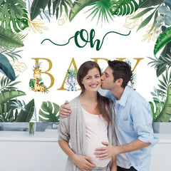 Jungle Animals Baby Shower Backdrop 5x3ft Greenery Leaves Neutral Gender