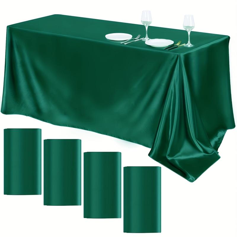 Emerald Green Satin Tablecloth 259 x 147 cm Champagne Overlay Cover