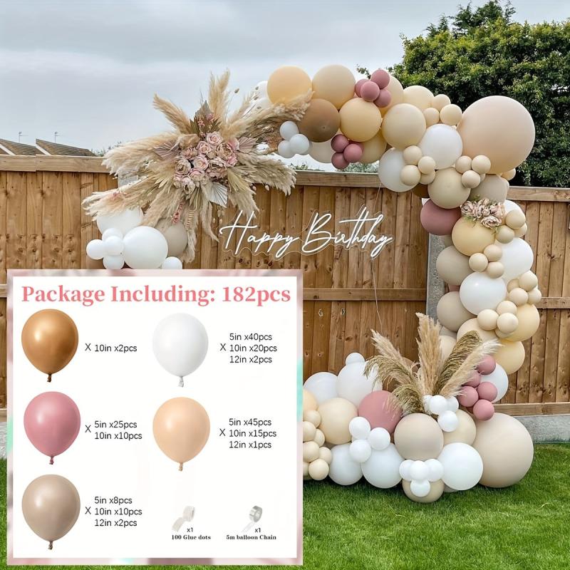 180pcs Birthday Balloon Garland Arch Kit Cream Peach Party Decor Supplies