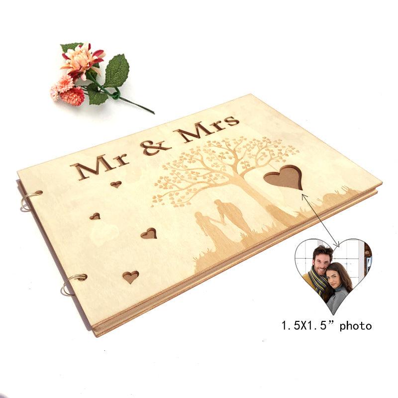 Heart Tree Wooden Wedding Guest Book for Signing In Guests and Memories
