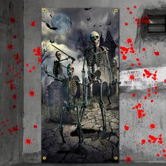 Large Fabric Skeleton Door Cover Halloween Front Door Decorations