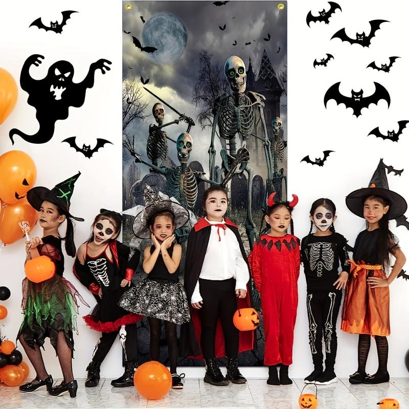 Large Fabric Skeleton Door Cover Halloween Front Door Decorations