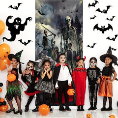 Large Fabric Skeleton Door Cover Halloween Front Door Decorations