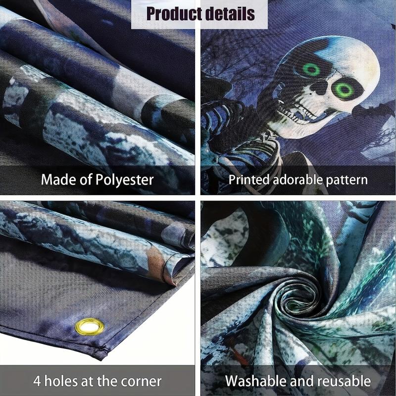Large Fabric Skeleton Door Cover Halloween Front Door Decorations