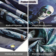 Large Fabric Skeleton Door Cover Halloween Front Door Decorations