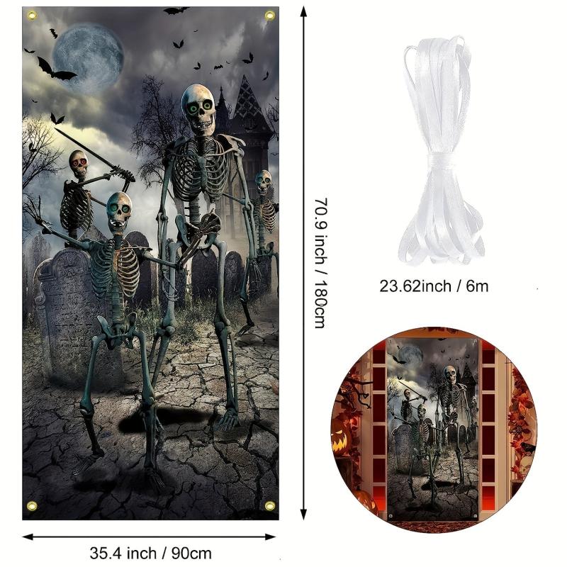 Large Fabric Skeleton Door Cover Halloween Front Door Decorations