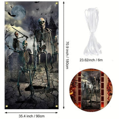Large Fabric Skeleton Door Cover Halloween Front Door Decorations