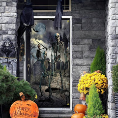 Large Fabric Skeleton Door Cover Halloween Front Door Decorations