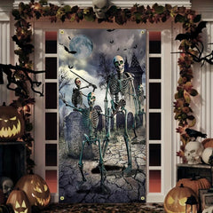 Large Fabric Skeleton Door Cover Halloween Front Door Decorations