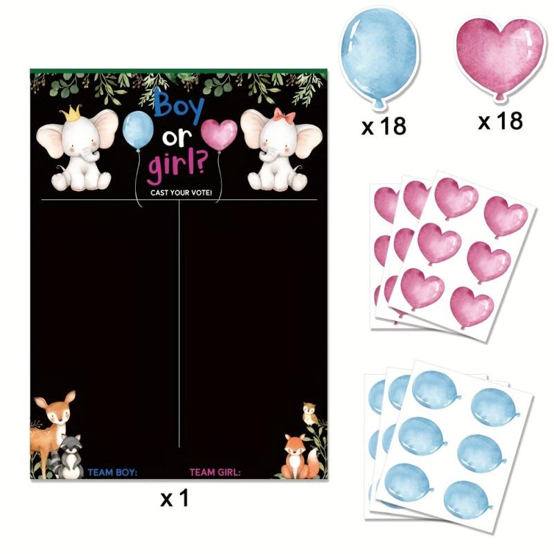 36pcs Gender Reveal Poster and Stickers Set for Baby Shower