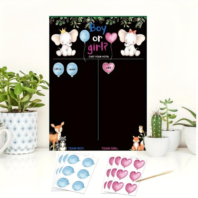 36pcs Gender Reveal Poster and Stickers Set for Baby Shower