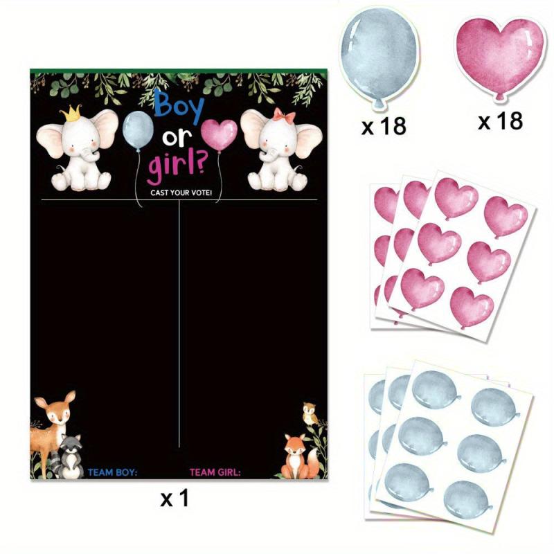 36pcs Gender Reveal Poster and Stickers Set for Baby Shower
