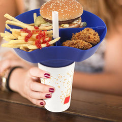 Reusable Compartment Plate with Straw Hole and To Go Cup