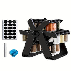 Rotating Seasoning Rack Set with 18 Seasoning Bottles & Labels