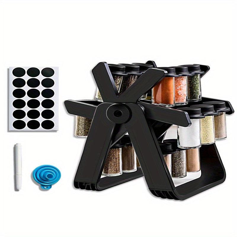 Rotating Seasoning Rack Set with 18 Seasoning Bottles & Labels