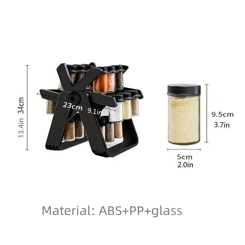 Rotating Seasoning Rack Set with 18 Seasoning Bottles & Labels