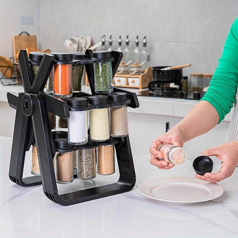 Rotating Seasoning Rack Set with 18 Seasoning Bottles & Labels