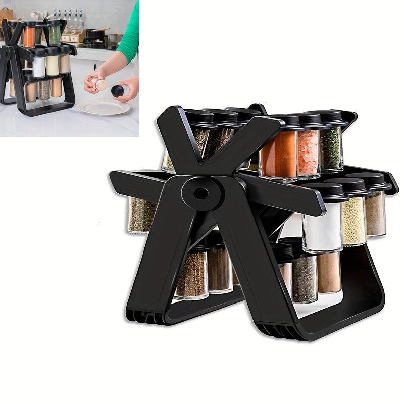 Rotating Seasoning Rack Set with 18 Seasoning Bottles & Labels