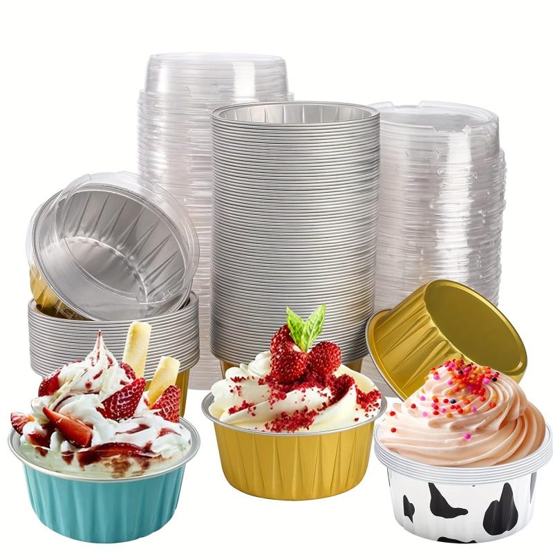 50pcs Aluminum Foil Baking Cups With Lids 7 Disposable Foil Food Containers Mini