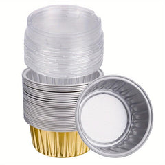 50pcs Aluminum Foil Baking Cups With Lids 7 Disposable Foil Food Containers Mini