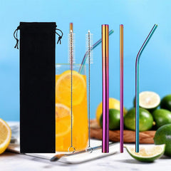 6pcs Stainless Steel Straw Heat Resistant Reusable Straw with Cleaning Brush