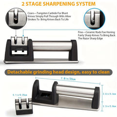 Portable 2-Stage Knife Sharpener Kit + 5 Cut Resistant Gloves