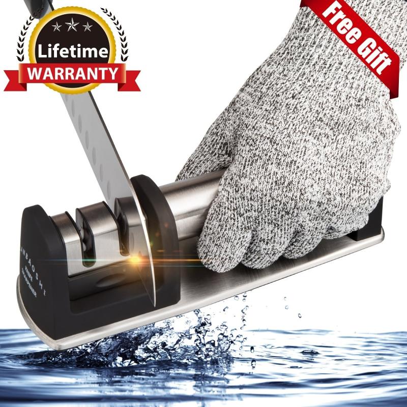 Portable 2-Stage Knife Sharpener Kit + 5 Cut Resistant Gloves