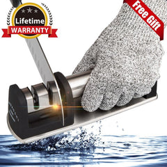 Portable 2-Stage Knife Sharpener Kit + 5 Cut Resistant Gloves