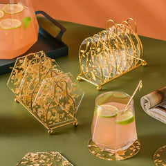 1pc Acrylic Coaster Golden Foil Decor Hexagon Shape Cup Coaster