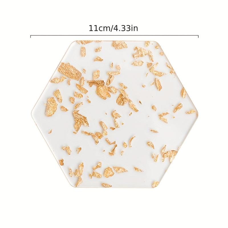 1pc Acrylic Coaster Golden Foil Decor Hexagon Shape Cup Coaster