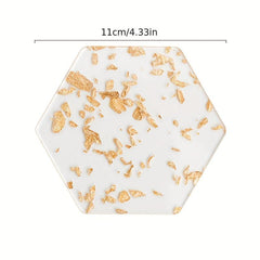 1pc Acrylic Coaster Golden Foil Decor Hexagon Shape Cup Coaster