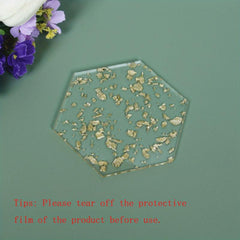 1pc Acrylic Coaster Golden Foil Decor Hexagon Shape Cup Coaster