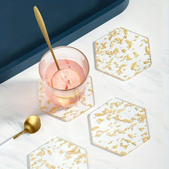1pc Acrylic Coaster Golden Foil Decor Hexagon Shape Cup Coaster