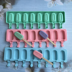 8-Cavity Silicone Ice Pop Molds - Reusable Popsicle Mold